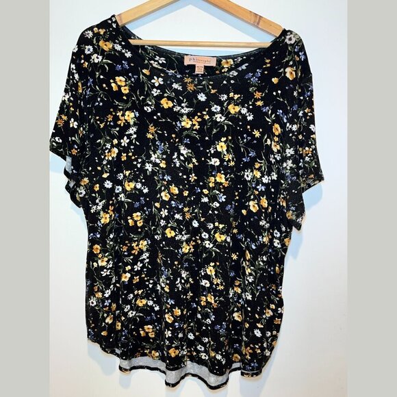 Philosophy Black Floral Ruffle Sleeve Boat Neck Blouse Women’s Size 2X - Picture 1 of 8